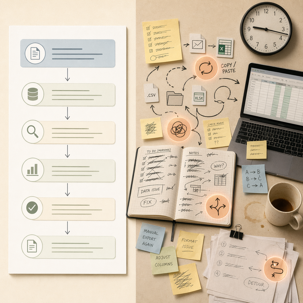 AI audit: the gap between a clean theoretical process and the messy reality of daily work — workarounds, copy-paste, and personal Excel files